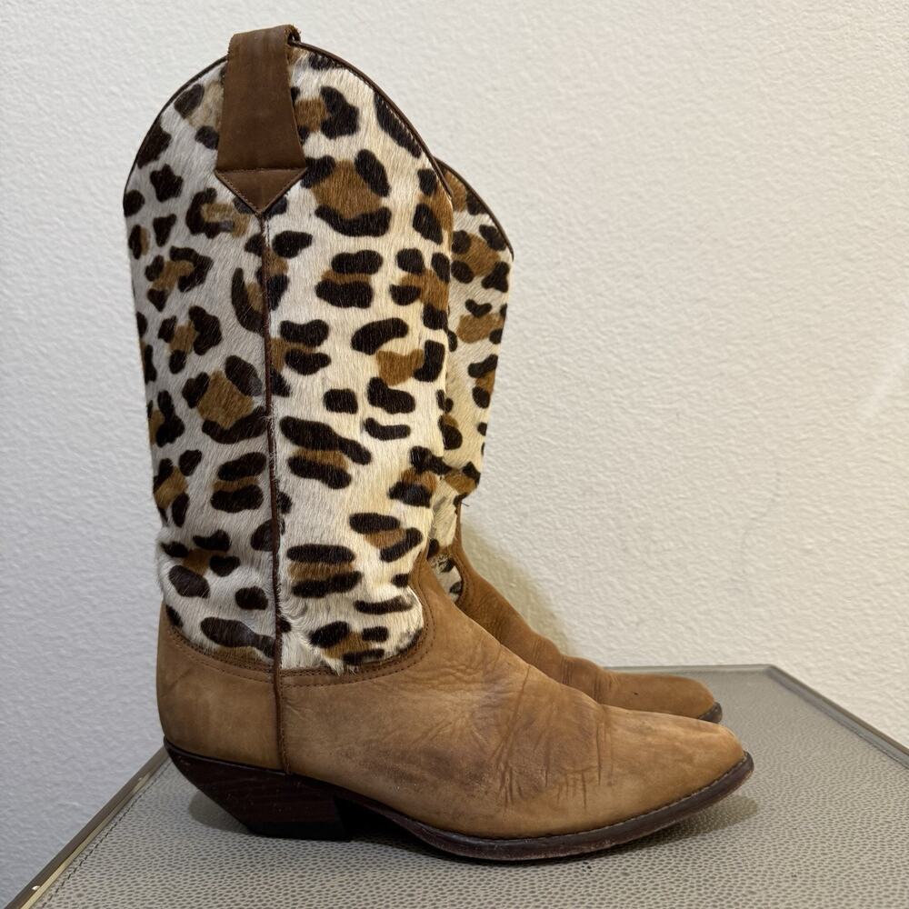 Guess By Georges Marciano VTG Leather Western Boots Cheetah Calf Hair 8 B RARE